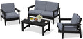 SERWALL 4 Piece HDPE Outdoor Furniture Set, All Weather Wood-Like Outdoor Sofa by SERWALL