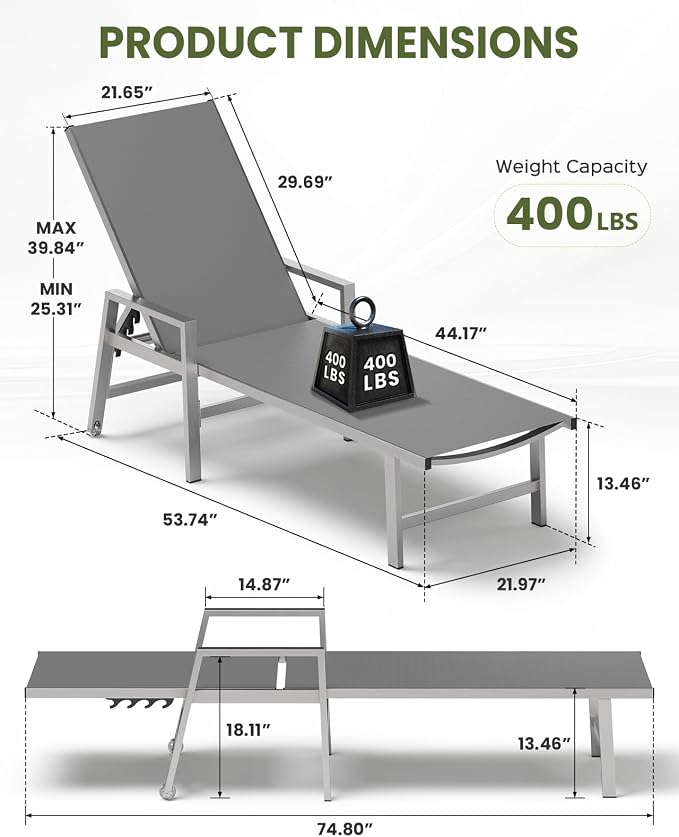 Patio Chaise Lounge Chair Outdoor Set of 2 - Image 2
