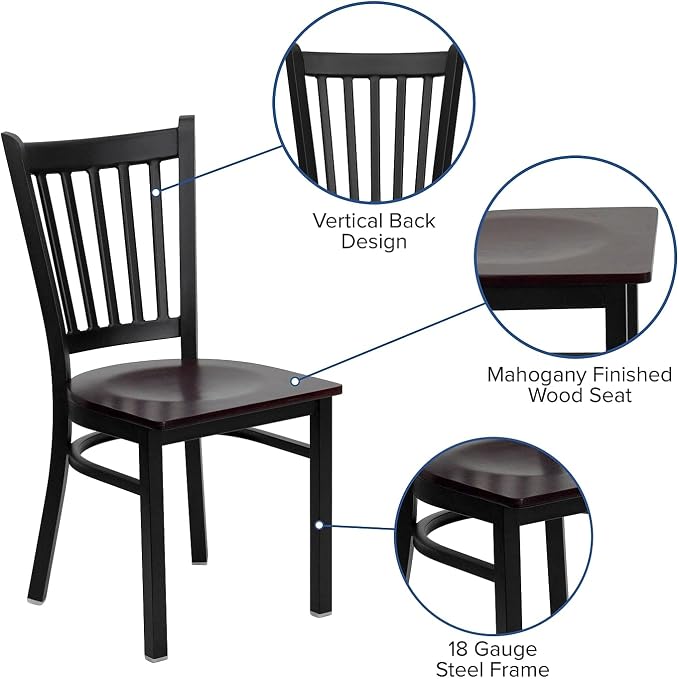 Flash Furniture 2 Pk. HERCULES Series Black Vertical Back Metal Restaurant Chair - Image 6