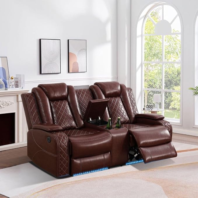 Power Recliner Sofa Set with LED, Leather Reclining Sofa Set, Living Room - Image 6