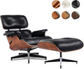 Black PU Leather, Mid Century Chaise Lounge Chair and Ottoman, Leather Accent by MakeHomeBetter
