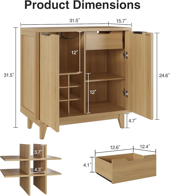 Fluted Coffee Bar Cabinet with Storage, Modern Sideboard Buffet Cabinet with - Image 2
