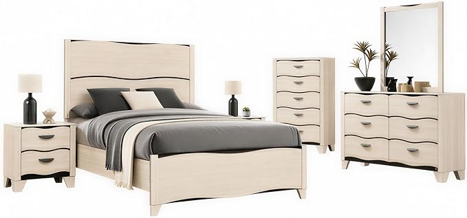 Kings Brand Furniture Brielle 6-Piece King Bedroom Set – Modern Wood Bed Frame - Image 6