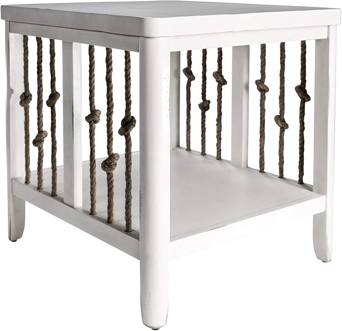 Pemberly Row Coastal Wood End Table, Knotted Rope End Panels, Planked Top - Image 5