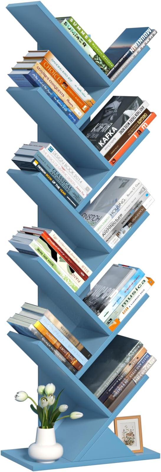 SHEEPAM 10 Tier Tree Book Shelf, Floor Standing Wood Bookshelf by SHEEPAM