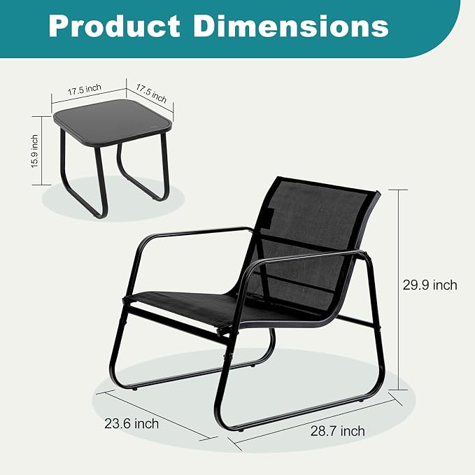 DUMOS 3 Piece Patio Furniture Set，Outdoor Patio Furniture Set - Image 6