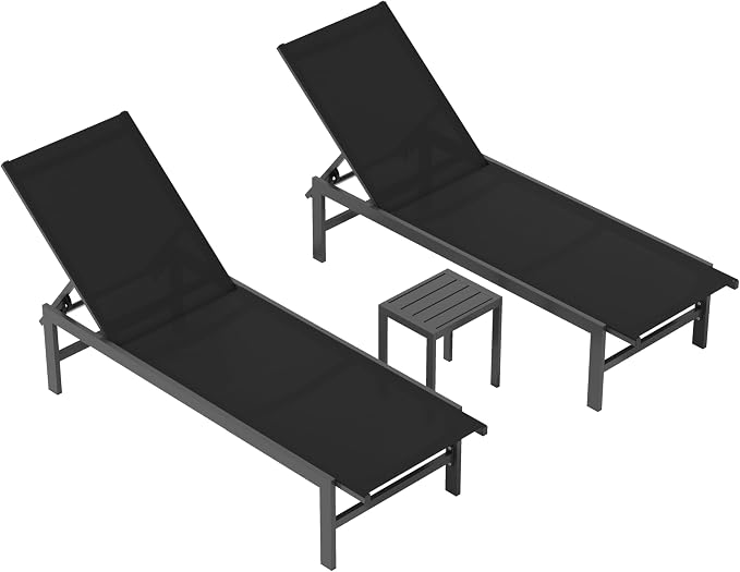 Vexwalx Outdoor Lounge Chairs Set of 3, Aluminum Chaise Lounge Chairs - Image 7