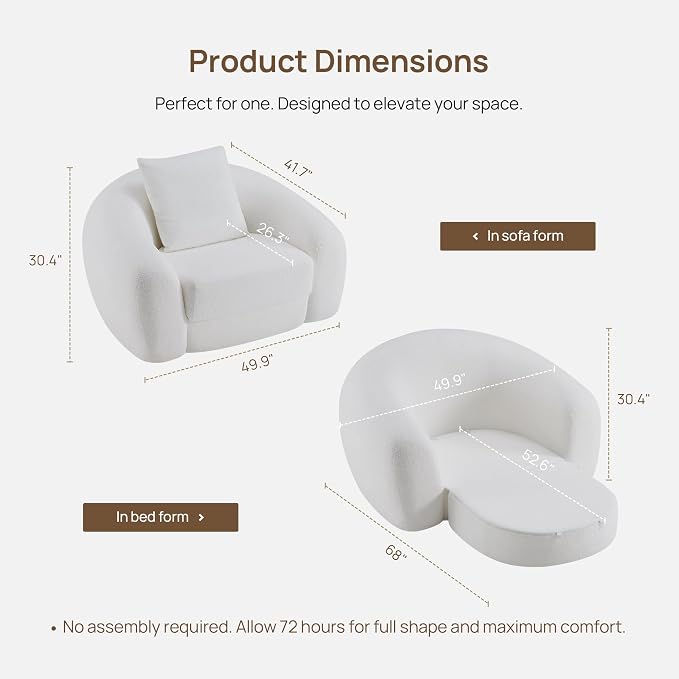 SICOTAS Curved Sofa Couch Bed for Living Room Convertible Futon Cloud Boneless - Image 2