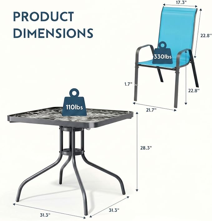 Arlopu 5 Piece Outdoor Patio Dining Set, Porch Furniture - Image 2