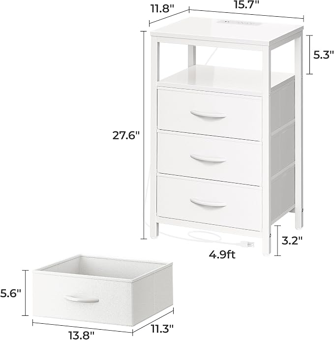 Huuger Nightstand with Charging Station, 27.6 Inch Side Table with Drawers - Image 7