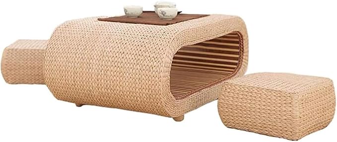 Solid Wood Japanese-Style Table and Stool Set, Including Tatami Tea Table by Unknown