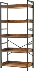 HCHQHS Adjustable 5 Tier Open Bookcase, Rustic Farmhouse Book Shelves, by HCHQHS