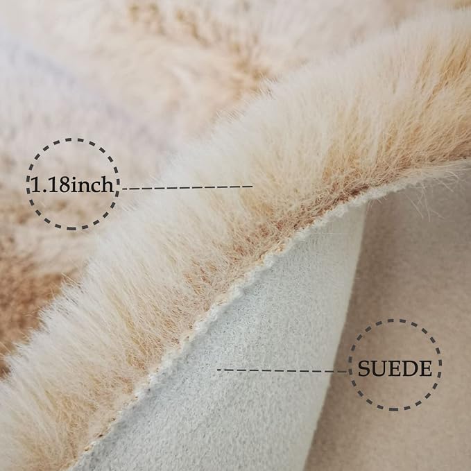 Ghouse Faux Rabbit Fur Round Rug 3ft Light Brown Beige Round Rugs - Image 3