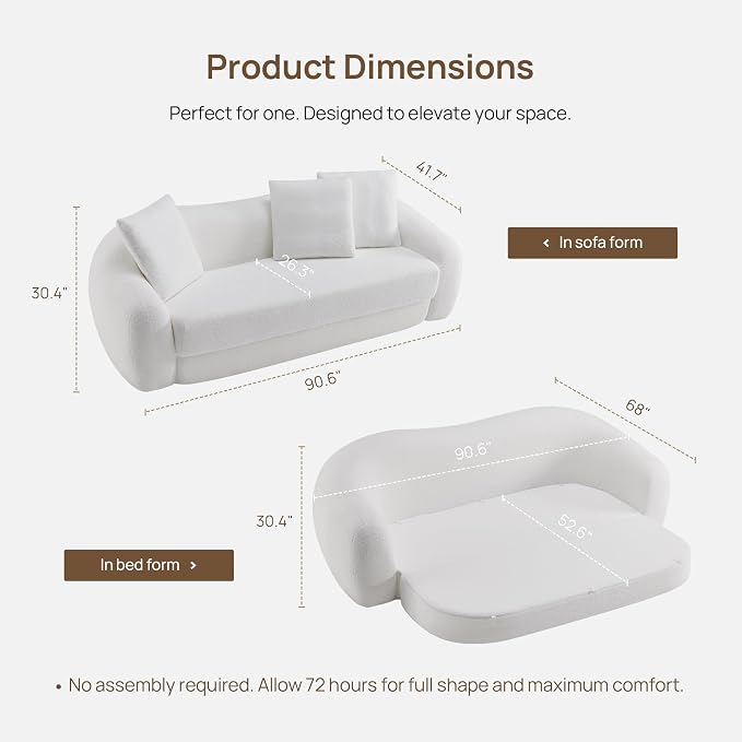 SICOTAS Curved Sofa Couch Bed for Living Room Convertible Futon Cloud Boneless - Image 8