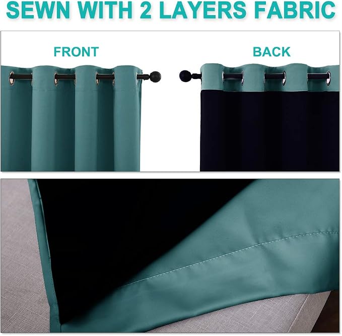 NICETOWN Full Shade Curtain Panels, 70 x 72 inch, Sea Teal, Pair of Energy - Image 4
