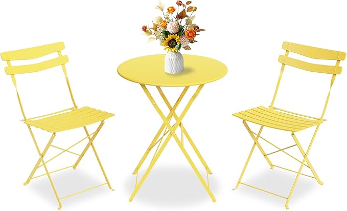 GarveeLife 3 Piece Patio Bistro Set, Folding Patio Bistro Table and Chairs Set by GarveeLife