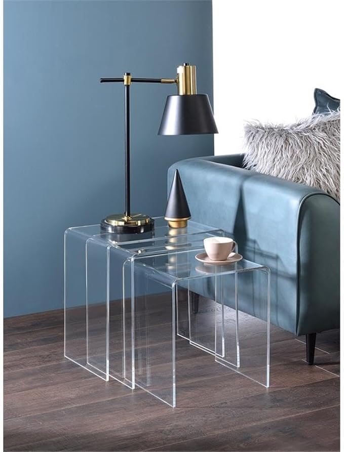 Pemberly Row Clear Acrylic Nesting Tables, Lucite Material, Waterfall Edge - Image 2