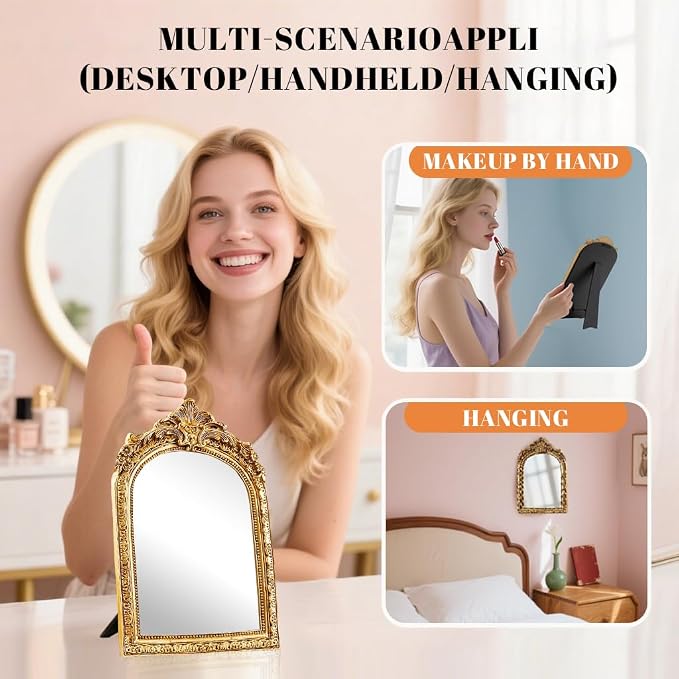 YUSONG Vintage Desk Mirror – 8" Gold Antique Tabletop Mirror - Image 3