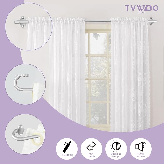 TVWOO Silver Wrap Around Curtain Rods:5/8In Blackout Adjustable Window Curtain - Image 2