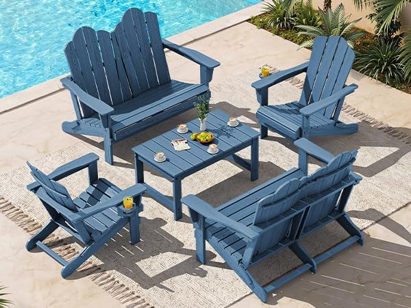 SERWALL 5 Pieces HDPE Patio Adirondack Chair Set, 2 Adirondack Chair by SERWALL