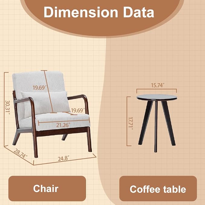 Mid-Century Modern Accent Chair & Coffee Table Set - Image 2