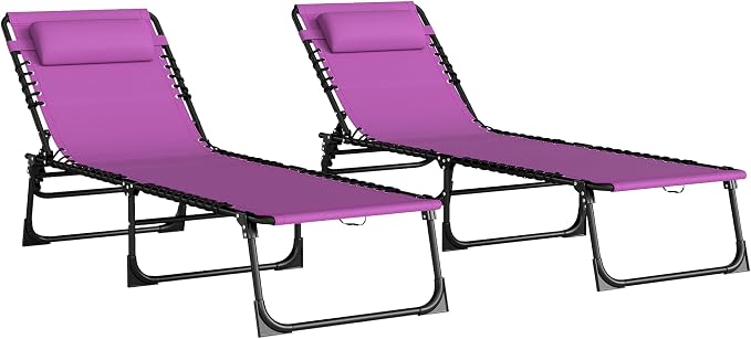 Outsunny Folding Chaise Lounge Chair Set of 2, Patio Sun Tanning Chair by Outsunny