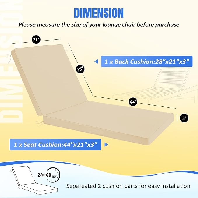 Basic Beyond Chaise Lounge Cushions Outdoor, 3-Layer Waterproof Outdoor - Image 4