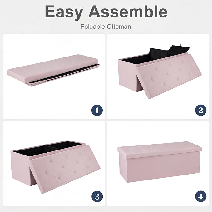 DUMOS 43in Foldable Storage Ottoman Bench, Storage Chest, Large End of Bed Foot - Image 5