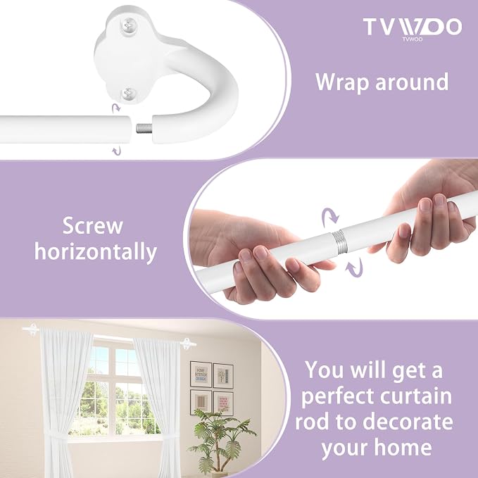 TVWOO 2 Pack Wrap Around Curtain Rods, 5/8 Inch Adjustable Blackout Curtain Rod - Image 7