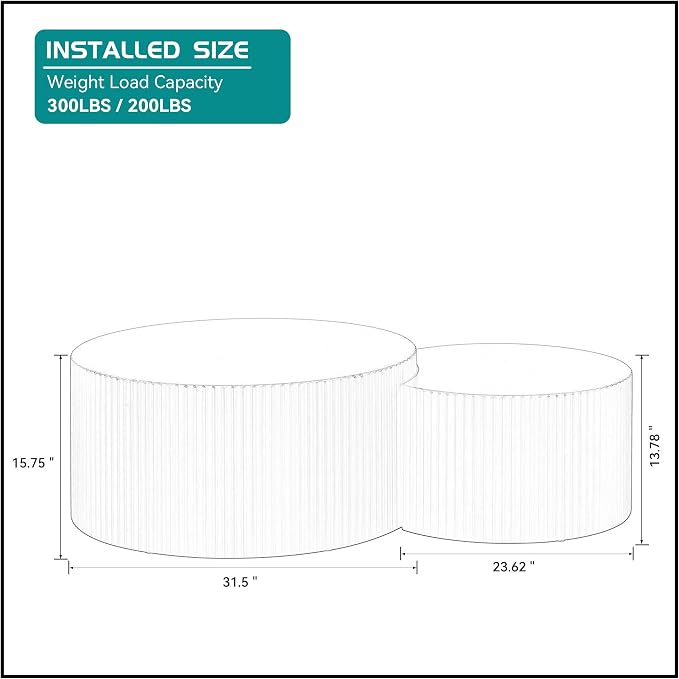 55.12'' White Round Nesting Coffee Table Set of 2, Modern Side End Table - Image 2