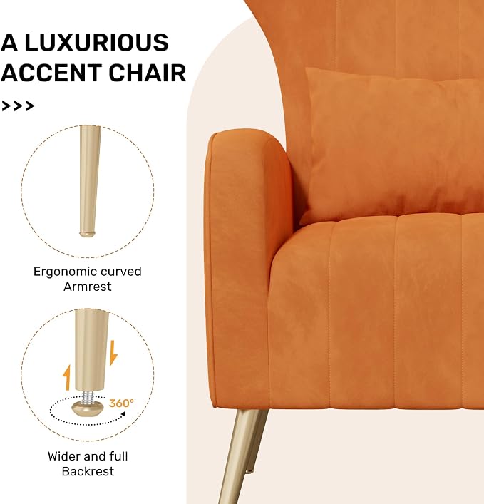 Nebuaegis Orange Velvet Accent Chair Set of 4, Wingback Chair - Image 4