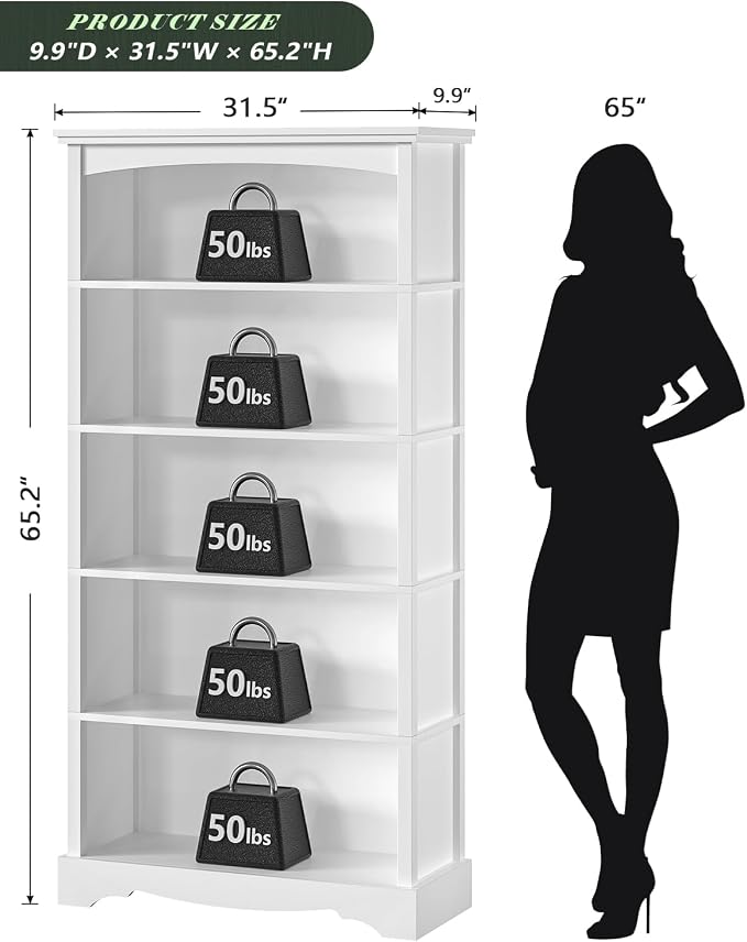 TVU 5-Tier Wooden Bookshelf, 31.5" W x 65" H ×9.9" D Bookshelf - Image 3