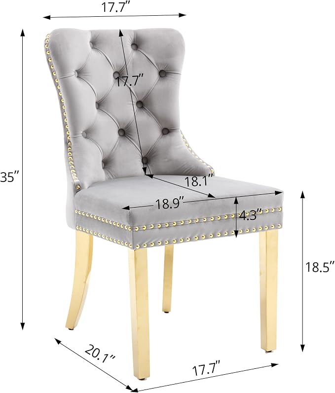 KCC Velvet Dining Chairs Set of 4, Upholstered High-end Tufted Dining Chair - Image 3