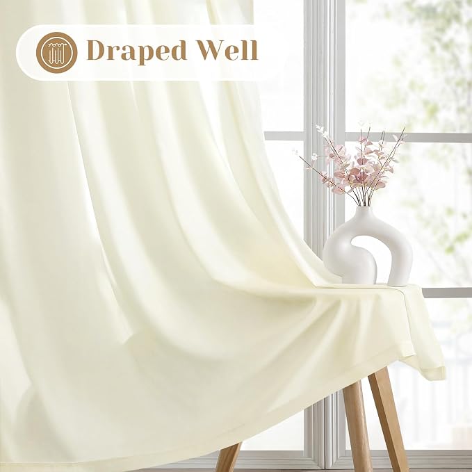 HOMEIDEAS Non-See-Through Cream Yellow Privacy Sheer Kitchen Curtains, 30 X 36 - Image 5