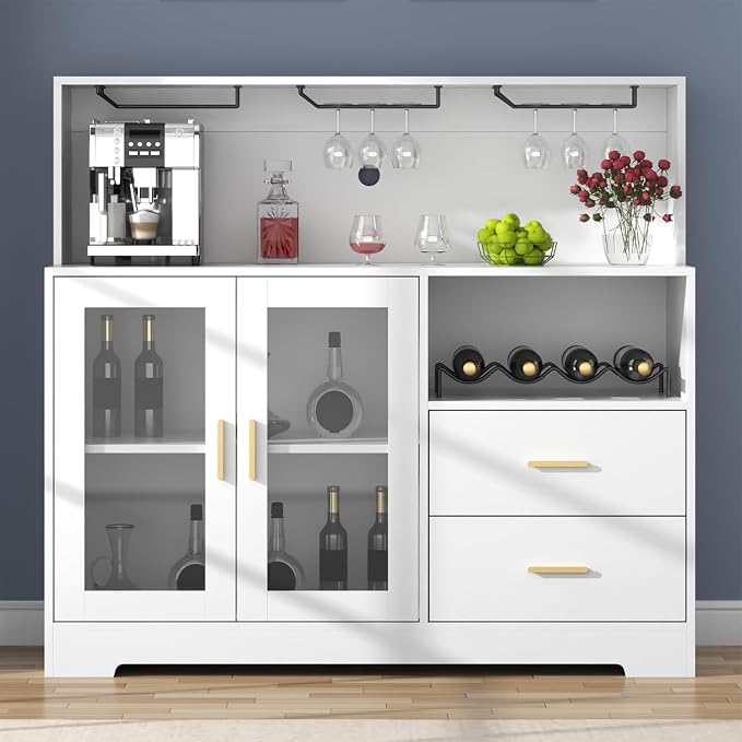 Bar Cabinet for Home with LED Light, Coffee Bar Cabinet with Wine & Glass Rack - Image 4
