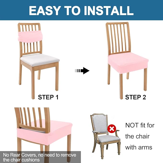 Smiry Waterproof Seat Covers for Dining Room Chairs Set of 8, Stretch Jacquard - Image 5