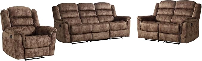 EBELLO 3 Pieces Reclining Living Room Set, Overstuffed Soft Fabric Manual - Image 8