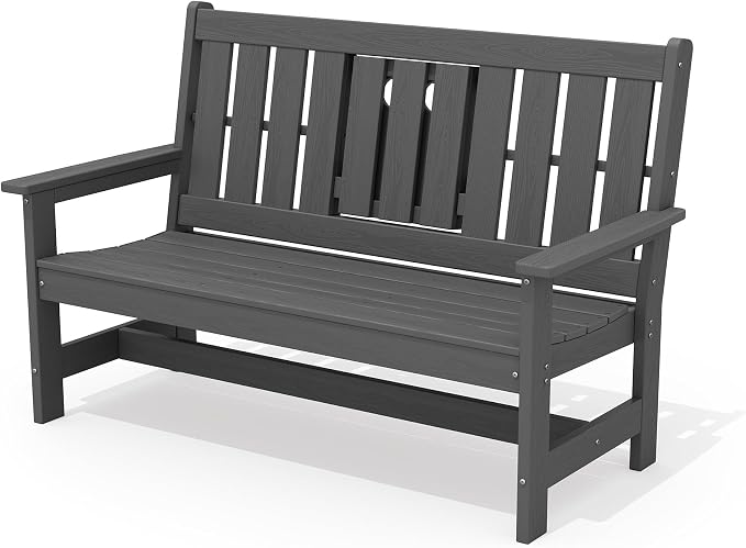 SERWALL Outdoor Bench with Cup Holder, Oversized 58" HDPE Porch Bench Suitable by SERWALL