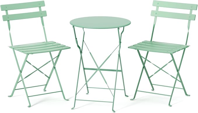 VINGLI Outdoor Folding Bistro Table and Chairs Set of 2, 3-Piece Bistro Set by VINGLI