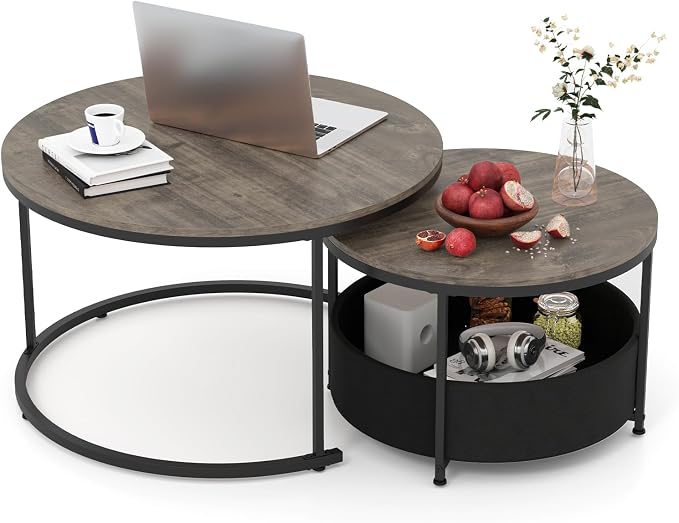 Tangkula Round Nesting Coffee Table Set of 2, Wooden Center End Table by TANGKULA