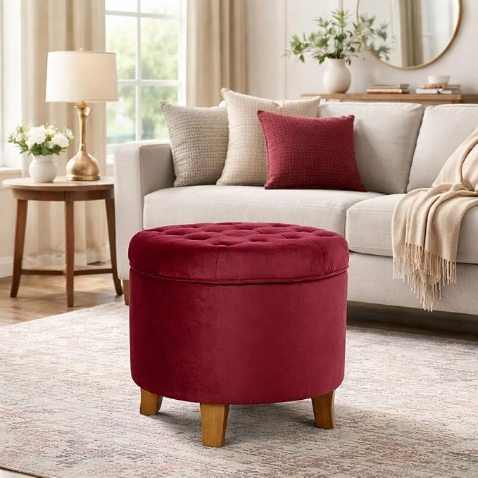Homepop Home Decor | Upholstered Round Velvet Tufted Foot Rest Ottoman | Ottoman - Image 2