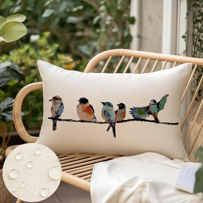 RABUSOFA Outdoor Pillow Covers Waterproof 12x20, Outdoor Bird Lumbar Throw - Image 2