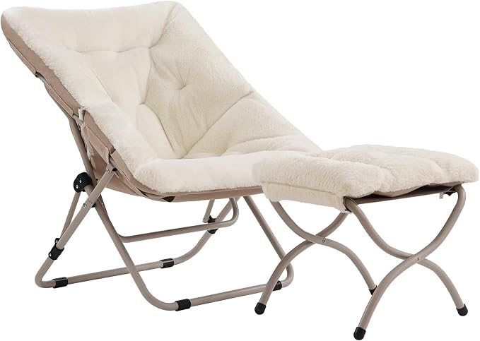 Tiita Folded Chair with Ottoman, Soft Faux Fur Oversized Folding Accent Chair by TiitaHome