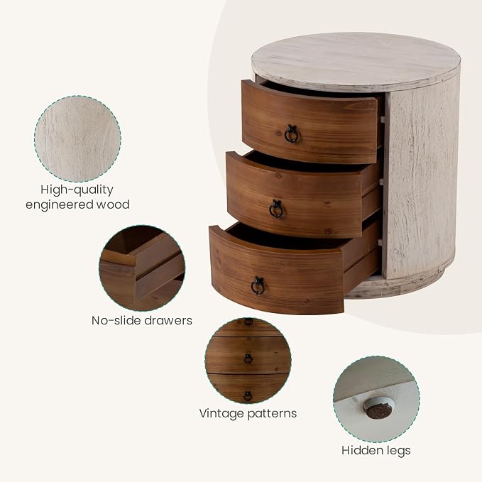 SUNBURY Round Night Stand Set of 2, Farmhouse Bedside Table, Farmhouse End Table - Image 6