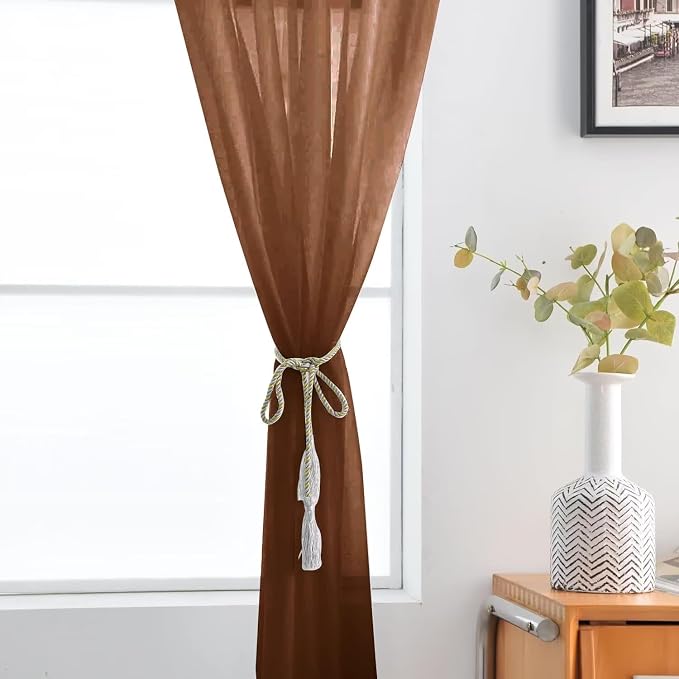 SpaceDresser Brown Sheer Curtains 4 Panels Rod Pocket Semi-Sheer Curtain 90 - Image 6