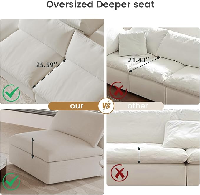 Cloud Modular Sectional Sofa Couch, Oversized U Shaped Couch 6 Seater - Image 6