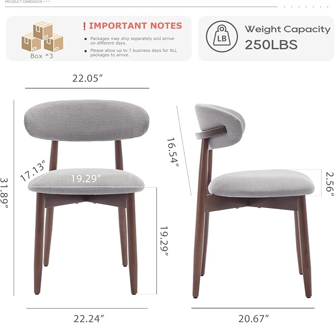 COLAMY Wooden Dining Chairs Set of 6, Modern Fabric Upholstered Dining Room - Image 2