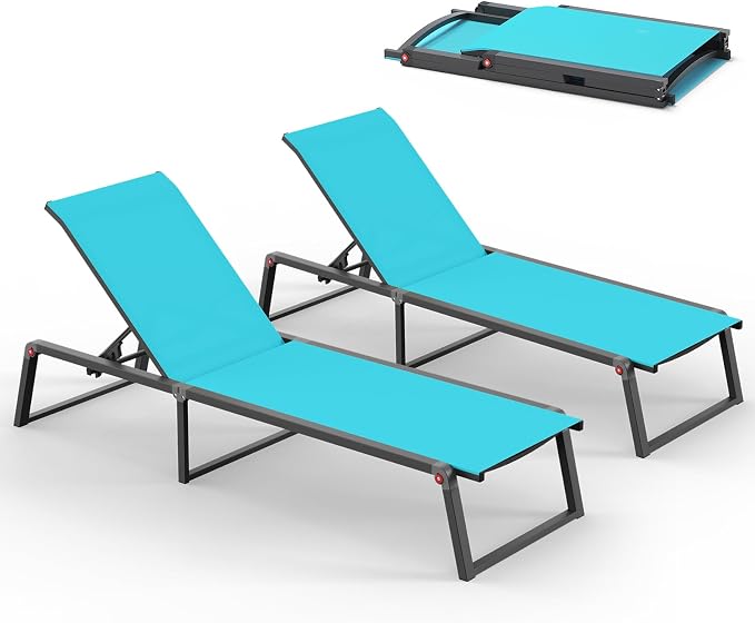 Aluminum Chaise Lounge Chair Outdoor, Foldable& No Assembly Patio Pool Lounge by Oasbira