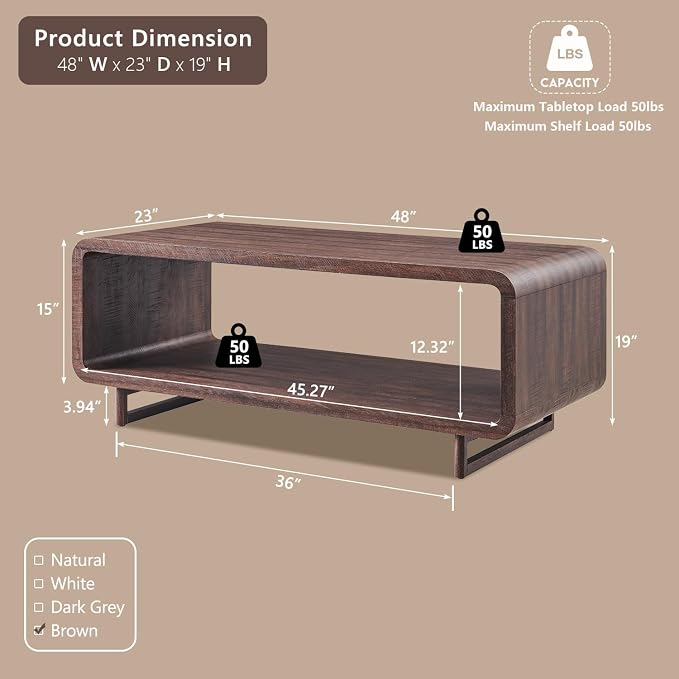 IFGET 48" Modern Coffee Table, 2-Tier Minimalist Center Table - Image 2