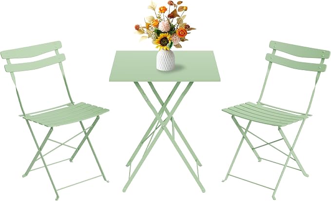 GarveeLife 3 Piece Patio Bistro Set, Folding Patio Bistro Table and Chairs Set by GarveeLife